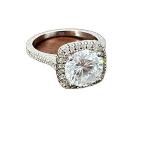 Halo 925 Cubic Zirconia Sterling Silver Ring Size 6.75 Fiery